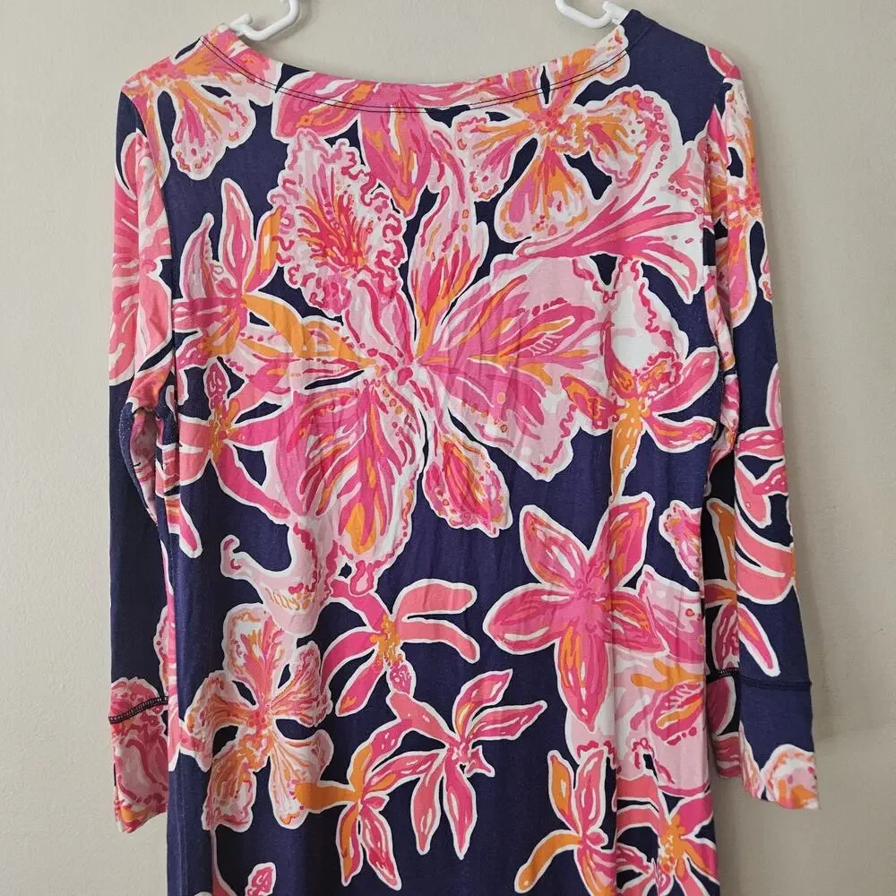 Lilly Pulitzer Pink Blue Dress 3/4 sleeve Floral Size Medium - Picture 8 of 9